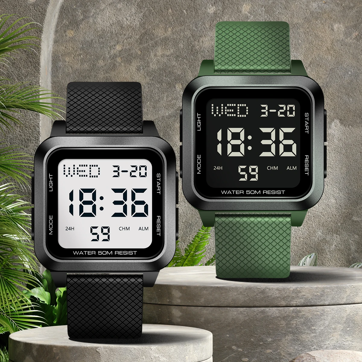 학생 스포츠 시계 남자 디지털 시계 알람 시계 크로노 그래프 시계 3Bar 방수 군사 남자 시계 LED 전자 시계