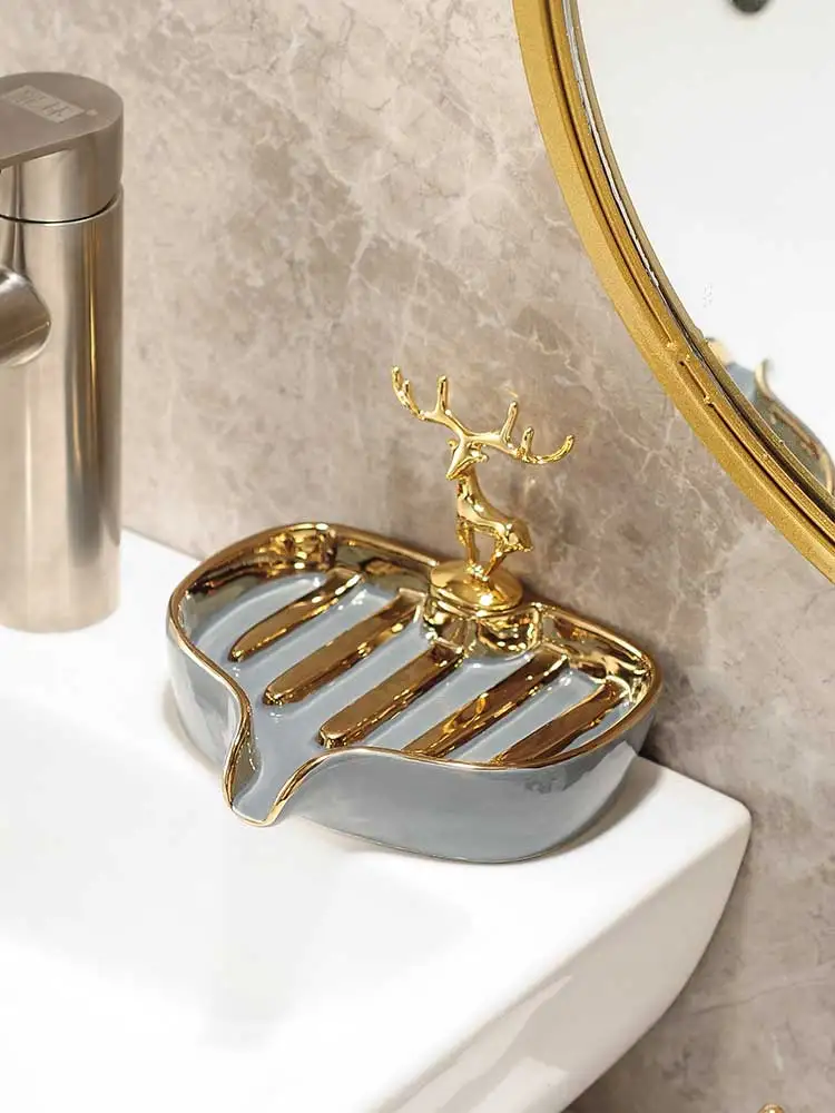 Creativity Ceramic Crafts Golden Deer Soap Box Soap Dish Bathroom Decoration Bathroom Accessories Soap Dish Home Decorations