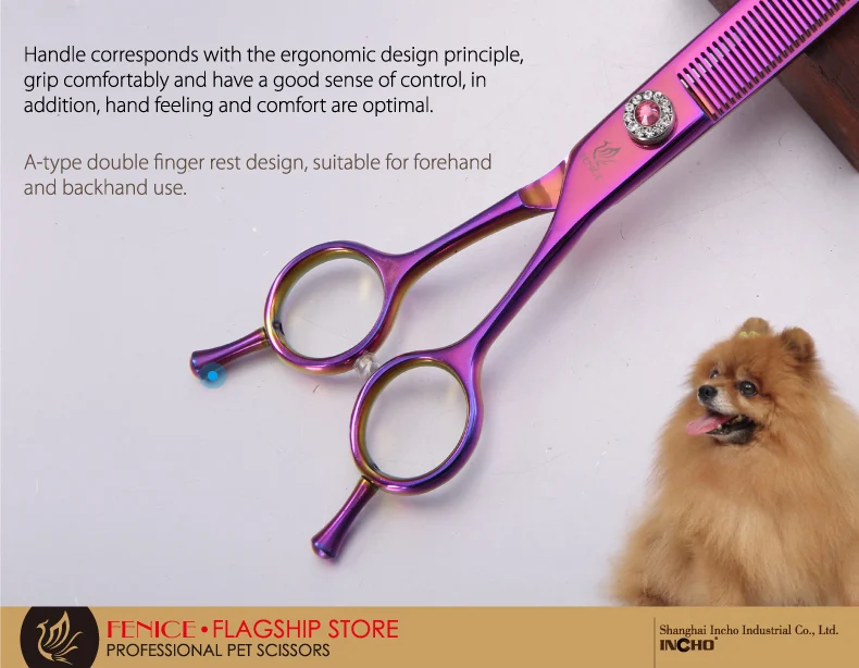 Fenice Professional JP440C Stahl 7,0 Zoll Hundepflegeschere zum Scheren von Hunden, Gerade Ausdünnungsschere, 25% Ausdünnung. – Detail 7