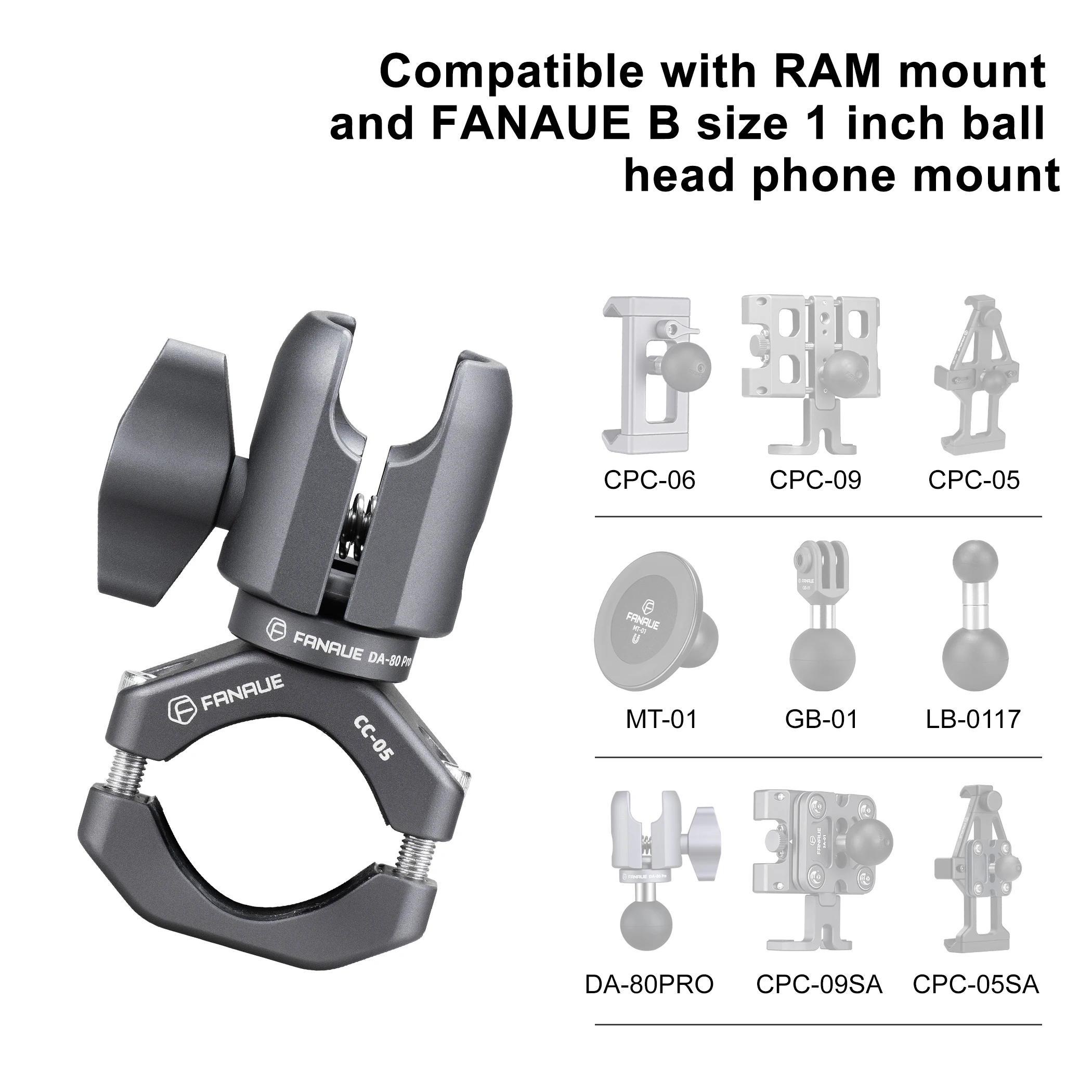 FANAUE supporto per cellulare per moto estensione manubrio Hoop Base per testa a sfera fotocamera sportiva smontaggio rapido antifurto