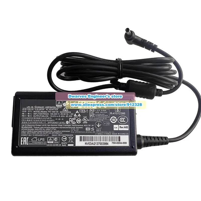 Genuine Liteon PA-1650-90 AC Adapter 19V 3.42A 65W for Dynabook Satellite Pro L40-G MEDION AKOYA E15407 Clevo ACER 3.5x1.35mm