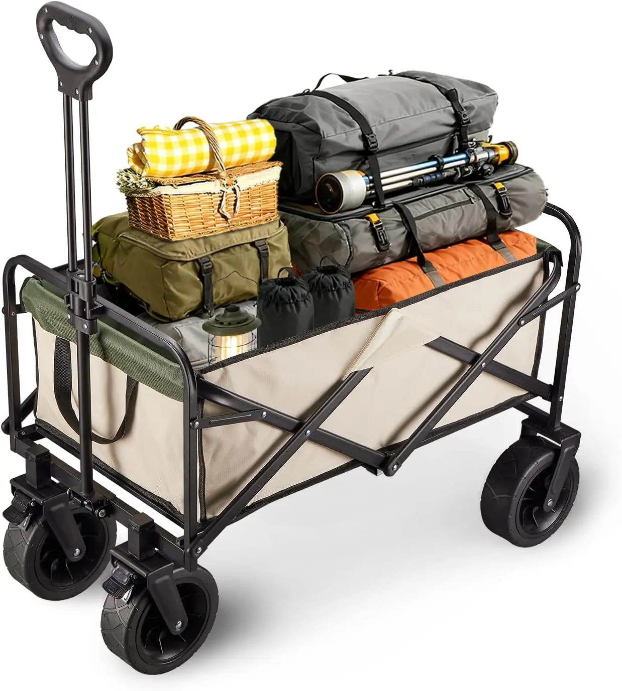 

Collapsible Folding Wagon Cart,Bear 480LBS Large Utility Heavy Duty Wagon Cart with Wheels Compact Fold for Camping, Picnic,Gard