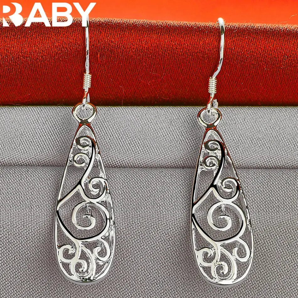 URBABY 925 Sterling Silver Earrings Retro Curl Pattern Drop Earrings For Women Jewelry Fashion Party and Daily Wear
