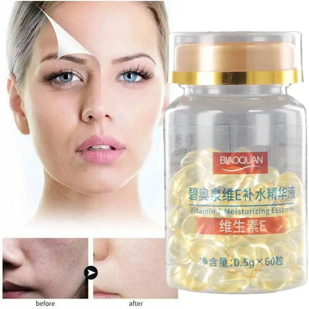 60pcs/bottle Vitamin E Soft Gel Capsules Serum Removal Spot Acne Treatment VE Freckle Capsule Whitening Essence Liquid