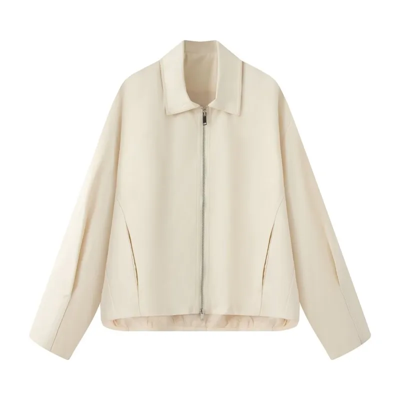 

HipSeam Casual Women's Jacket Lapel Full Sleeves Zippers Loose Female Coat 2025 Street Fashion All-match Minimalism Lady Outwear