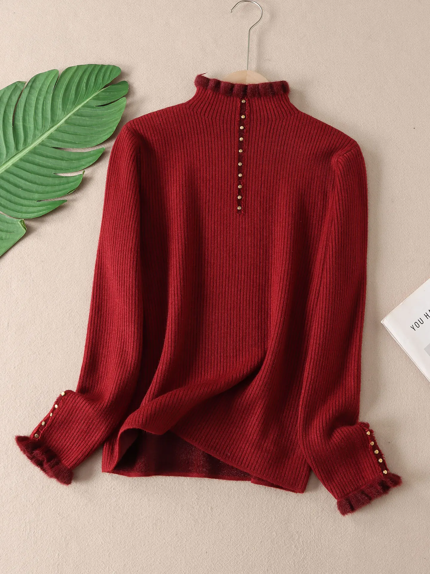 سترة تنحيف ذات ياقة عالية من الدانتيل من Thiened متكاملة للنساء شتوية من Faion Color Blo Base irt محبوكة دافئة L... #4