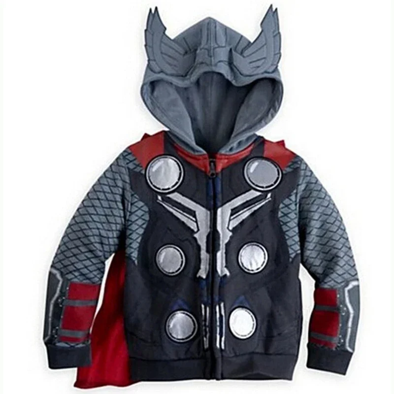 Top de pijama de manga comprida infantil, casacos com capuz infantil, roupas de bebê, Homem-Aranha, Homem de Ferro, primavera, outono