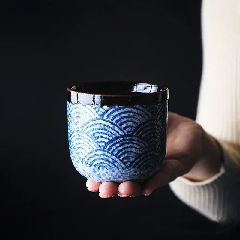 CHANSHOVA Chinese retro style Handmade 80/200ml Painted Ceramic mug teacup personality Wave Pattern Coffee Cups tea set H240