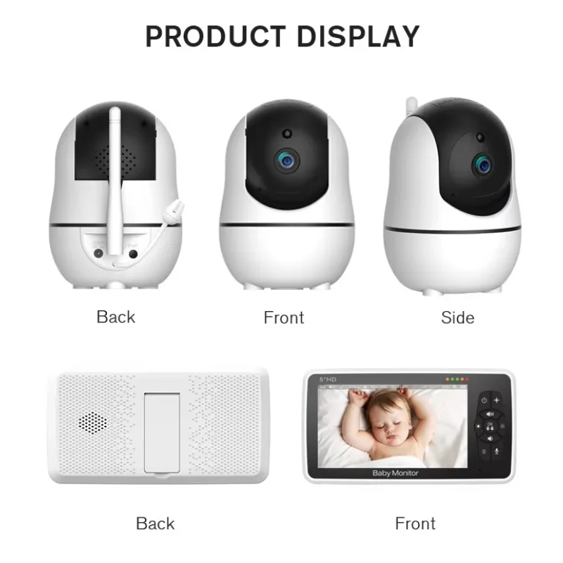 5Inch 1080P HD LCD Screen Pan-Tilt Control Temperature Display 4x Zoom Two-Way Talk Voice Activation IP65 Baby