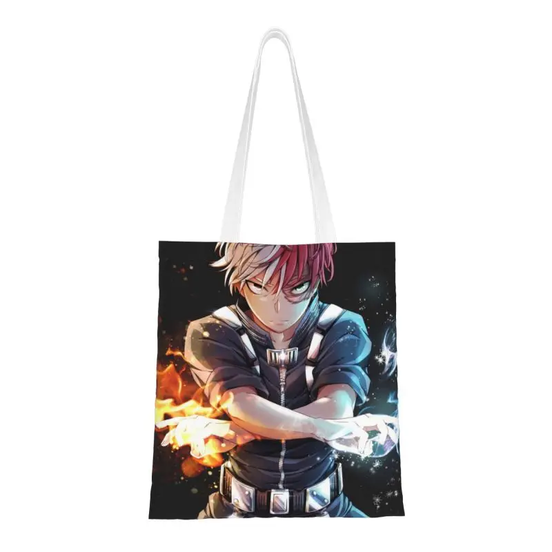 Todoroki BNHA Anime Grocery Tote Shopping Bags Women Kawaii My Hero Academia Canvas Shopper Shoulder Bag Big Capacity Handbag