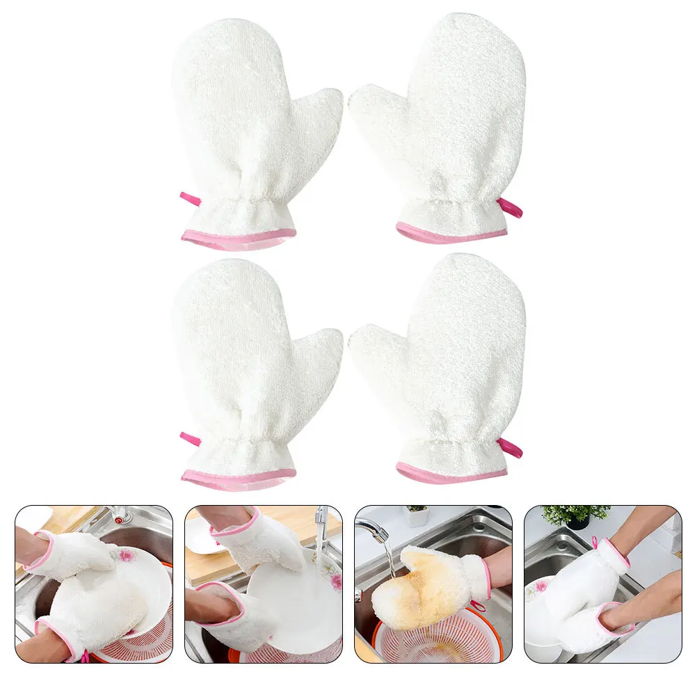 

2pcs Cleaning Dishwashing White Reusable Waterproof Non-Slip Kitchen Washing Gloves Bowl Cleaning Household Supplies Bamboo