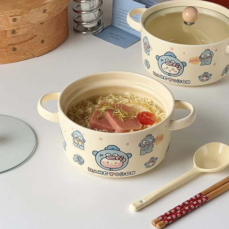 

Hello Kitty Hangyodon Anime Kawaii Sanrio Ins Baby Noodle Bowl Cute Cartoon Ceramic Tableware Student Gifts for Girls Boys