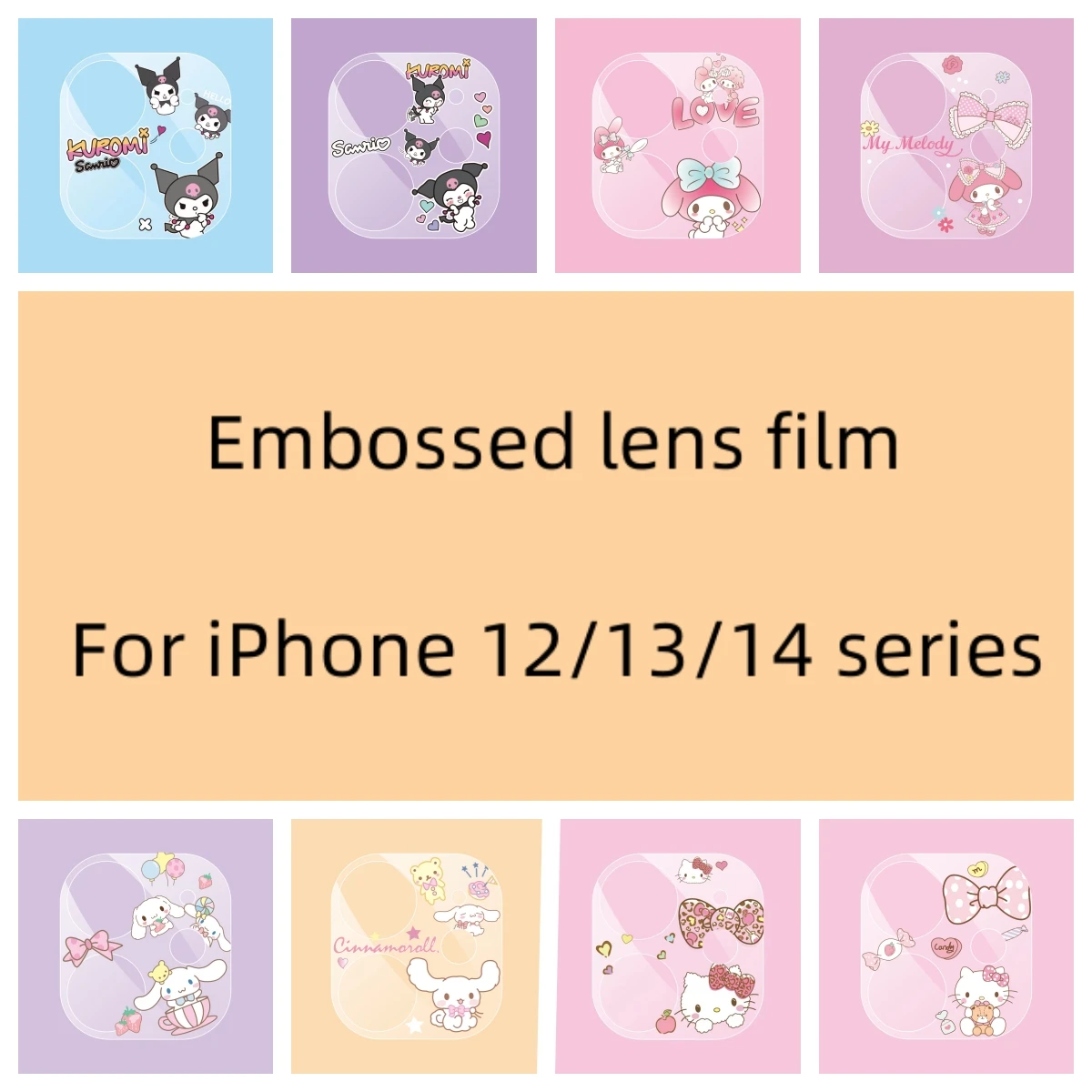 Cartoon Full Cover Transparent Camera Lens Glass for iPhone 12Mini 13 14 Pro Max Cute Sanrio Hello Kitty Kuromi Screen Protector