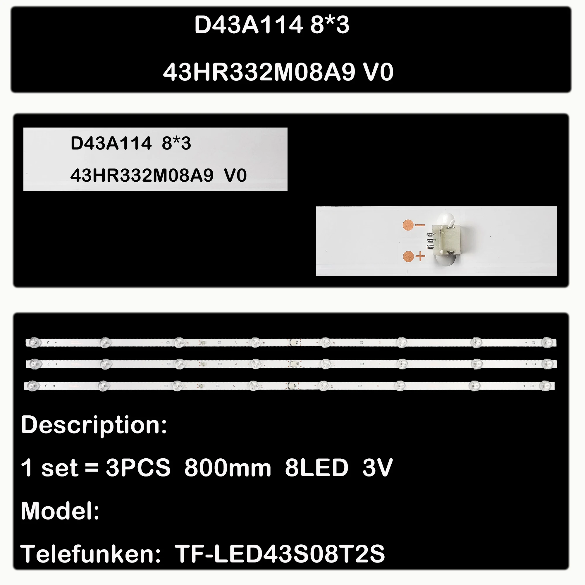 شريط إضاءة خلفي LED لـ TF-LED43S08T2S D43A114 8*3 43HR332M08A9 V0 #1