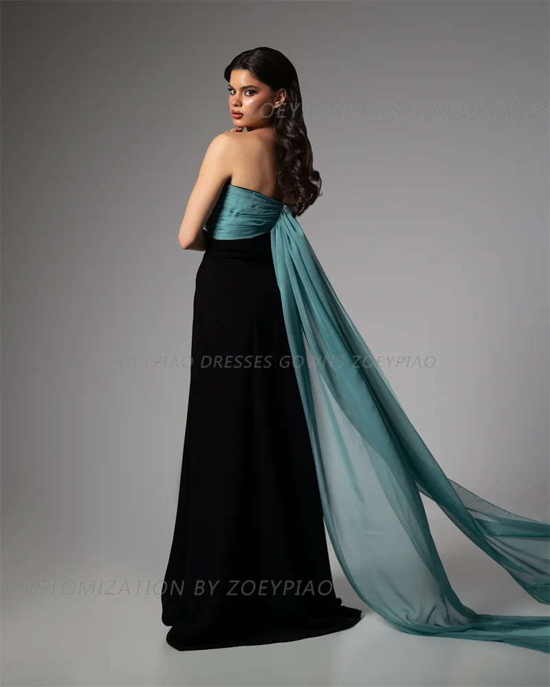 Schwarz/grün Satin/Chiffon Dubai Abendkleider lang 2024 a-line formelle Veranstaltung Abschluss ball Kleider Robe de Soiree 2024