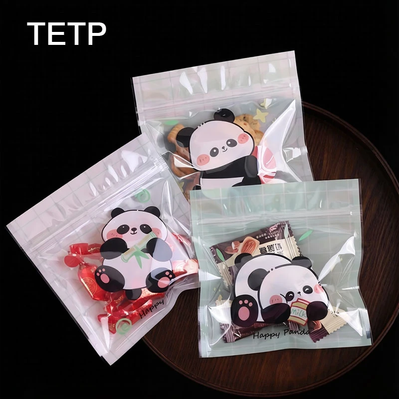 

TETP 100Pcs Cartoon Happy Panda Hand-baked Cookie Snack Candy Packaging Bags Gift Decoration Hairpin Display Party Child Favos