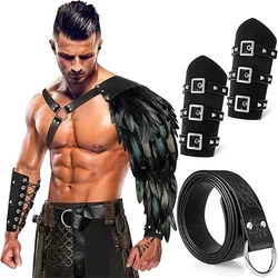 4Pcs Halloween Renaissance Accessories Medieval Fur Leather Single Shoulder Armor Cover Cape Faux Leather Arm Guards Cosplay