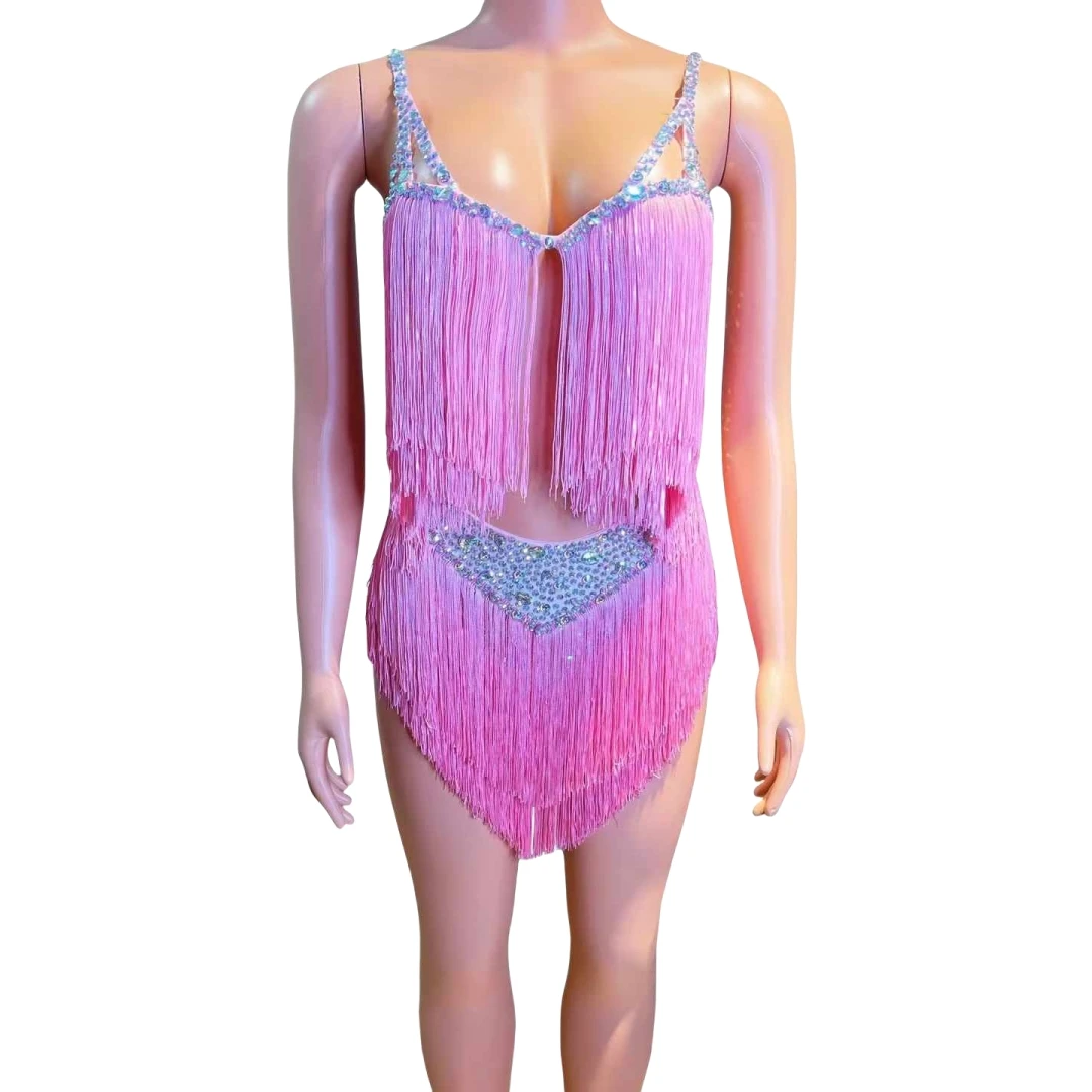 

Sexy Fringe Outfit For Women Backless Sleeveless Birthday Queen Dress Rhinestone Singer Dancer Costume Ballroom Party Club