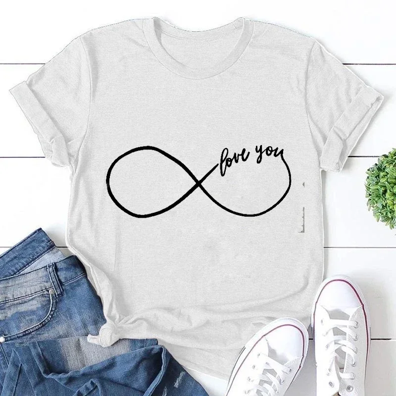 Grafische T-Shirts Voor Vrouwen Infinity Symbool Love You Grappige Mode Shirts Korte Mouw T-Shirts Voor Dames Zomer T-Shirt Streetwear