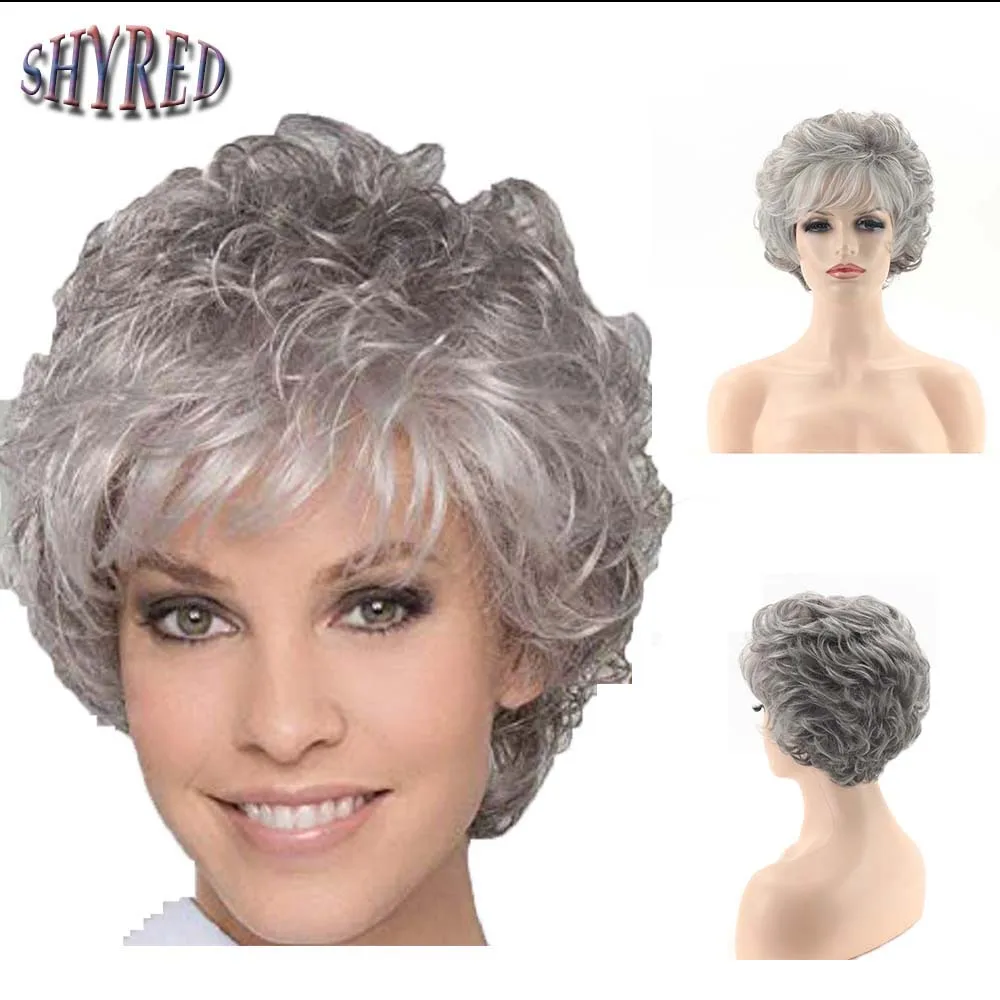 Short Gray Bob Wavy Wigs for Women Synthetic Wigs Natural Looking Heat Resistant Wigs