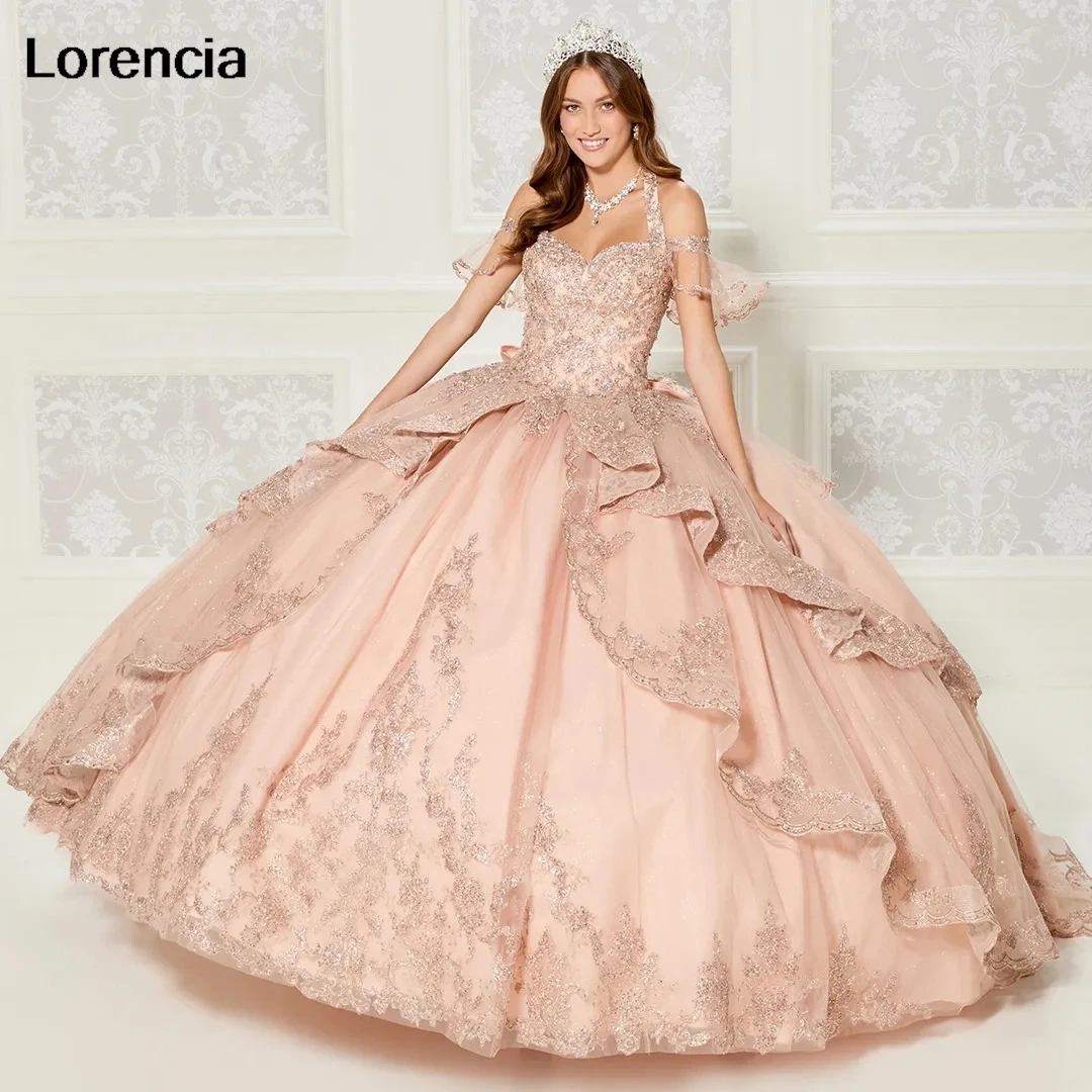 Aangepaste Lila Quinceanera Jurk 2024 Halter Gouden Kant Applique Kralen Ruches Corset Sweet 16 Vestidos De 15 Años YQD772