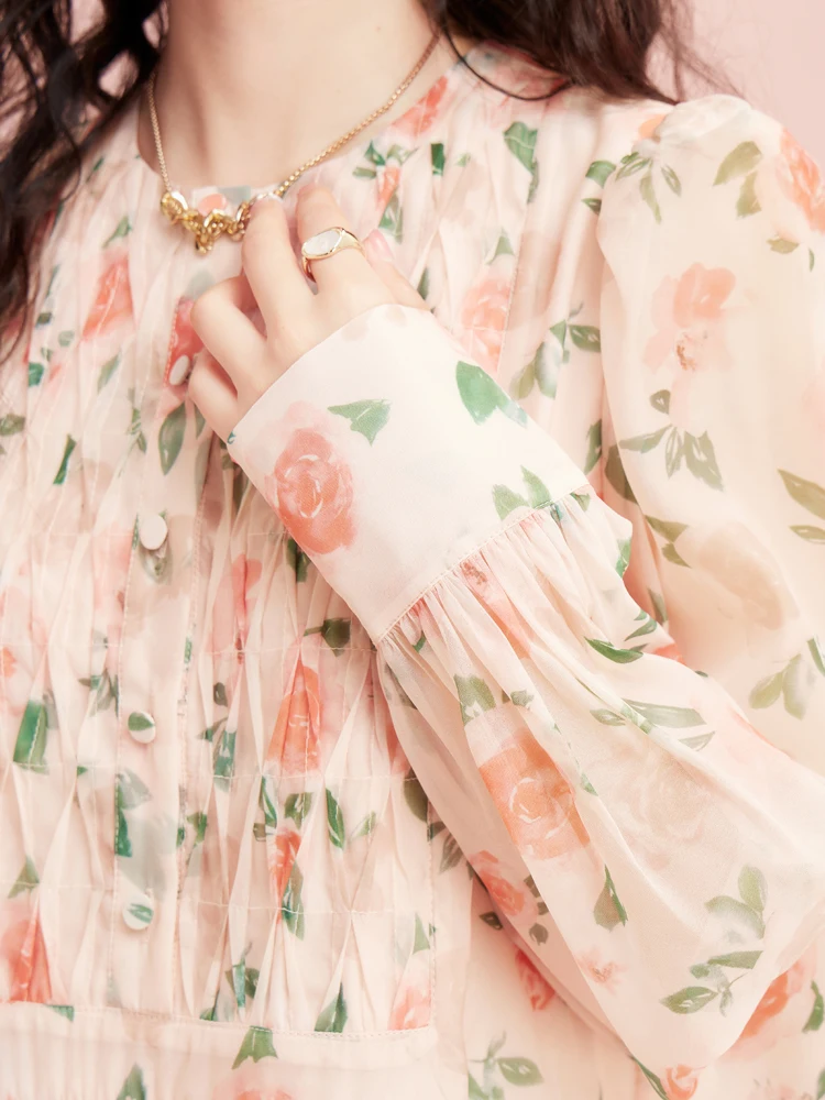 ARTKA 2025 Primavera Nuove Donne Vestito Elegante Allentato Stampe Floreali Abiti O-Collo Midi A Vita Alta Abito In Chiffon Femminile LA92236C