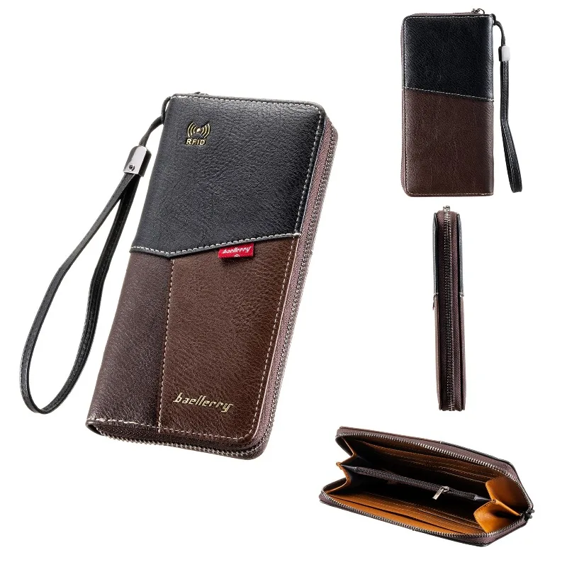 Baellerry RFID Wallet Anti-Theft Purse for Men Soft Leather Envelope Long Wallet Ultra-thin Portable Simple Hand Bag
