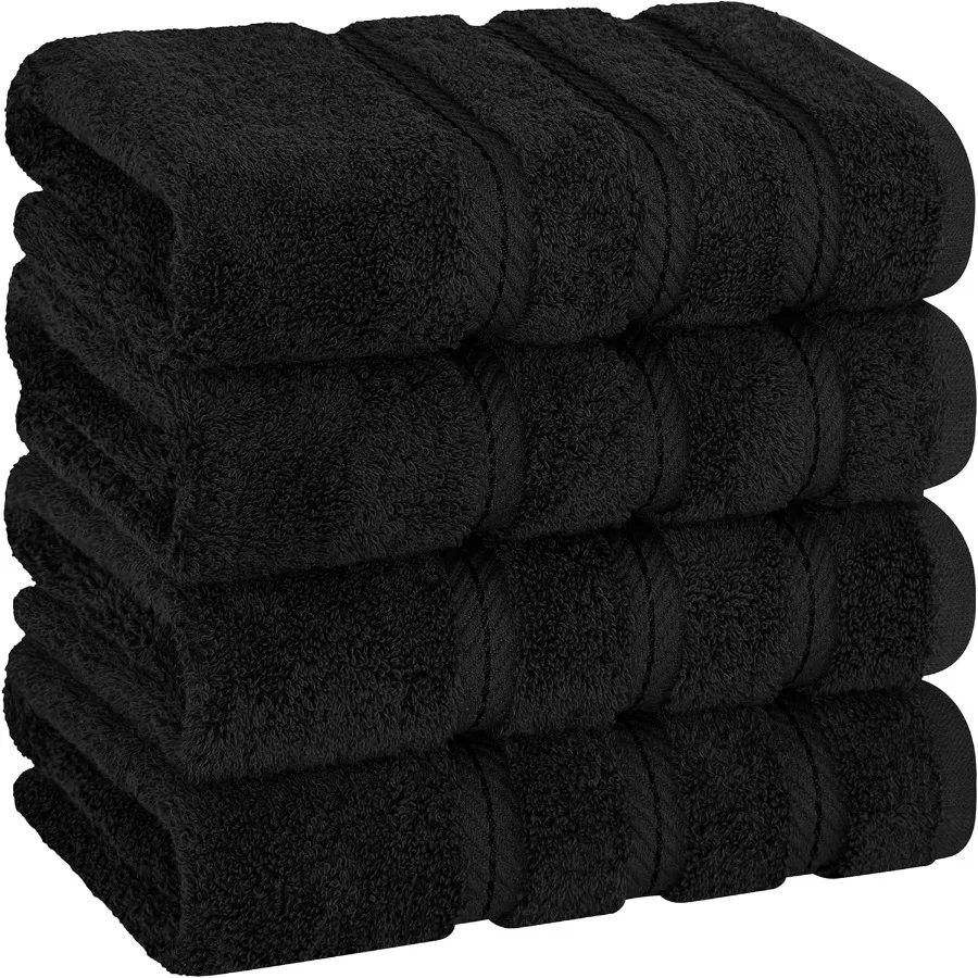 

Luxury 600 GSM 100 Cotton Turkish Hand Towels Set of 4 for Bathroom and Kitchen Use Soft Absorbent Black Face Towels for SpaLik