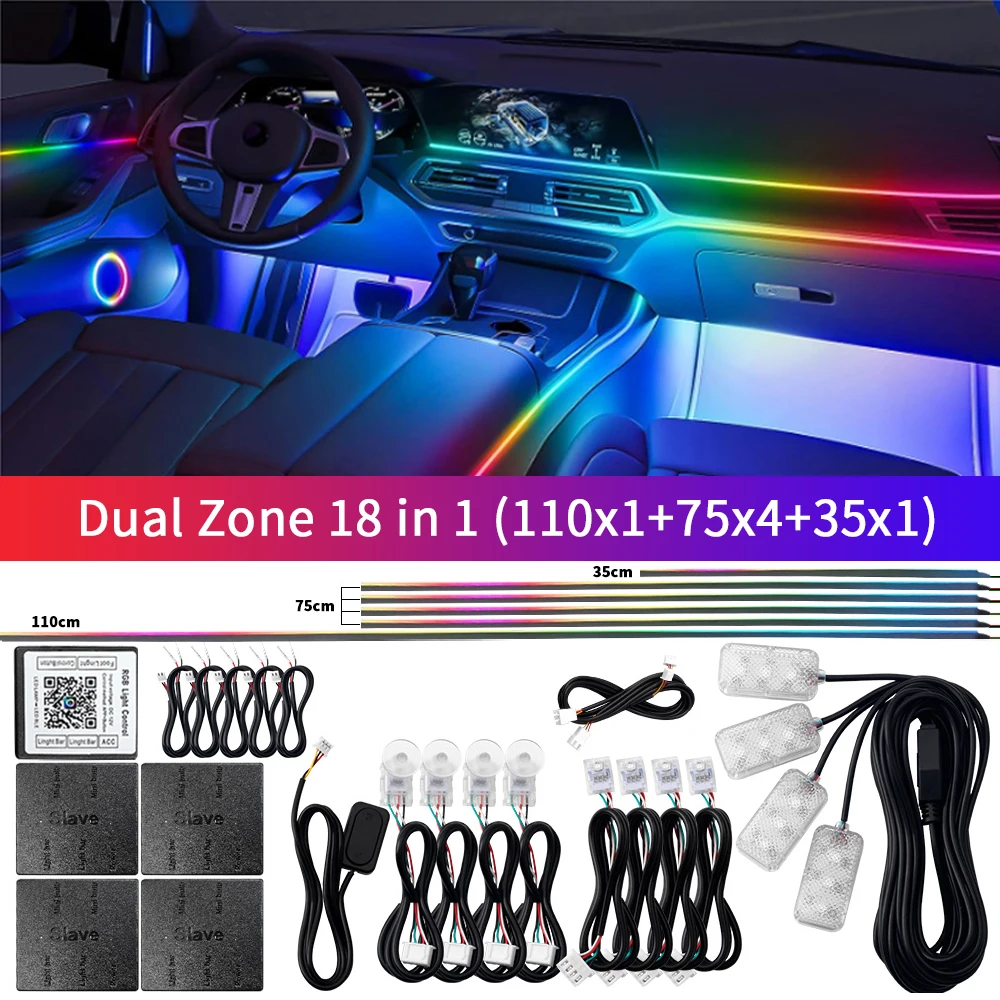 6/10/14/18/22 in 1 Led Car Ambient Lights RGB 213 64 Color Acrylic Strips Symphony Streamer Interior Rainbow Atmosphere Lamp Kit image 3