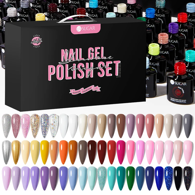 UR AÇÚCAR-Unha Kit Gel Polonês para Profissionais, Nail Art Design, Kit conjunto inteiro de alunos, LED UV, 60 cores