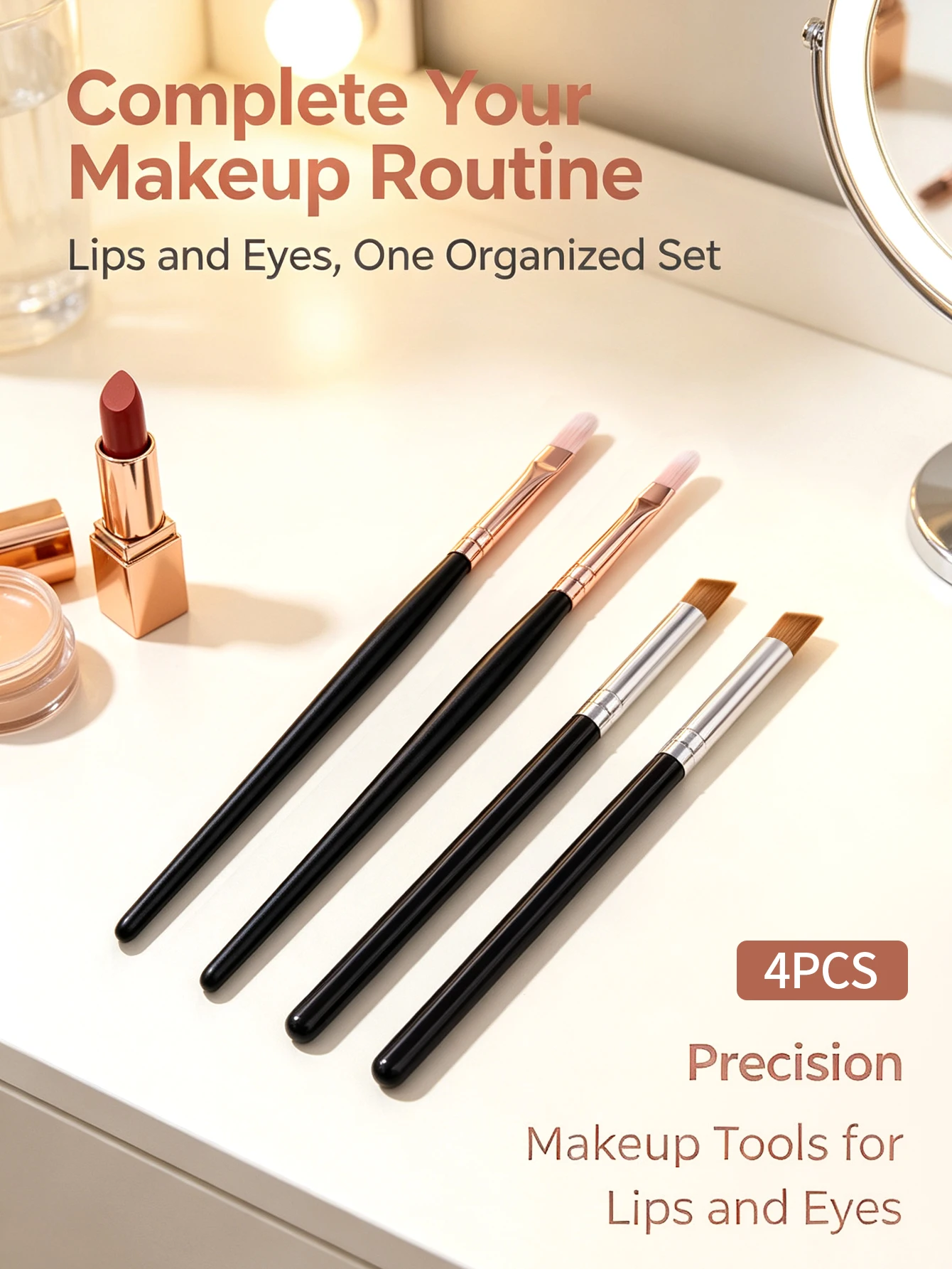 4Pcs Lip & Concealer Brush Set, Soft  Angled Concealer & Lip Makeup Brushes, Precision Makeup Tools for Cream Cosmetics