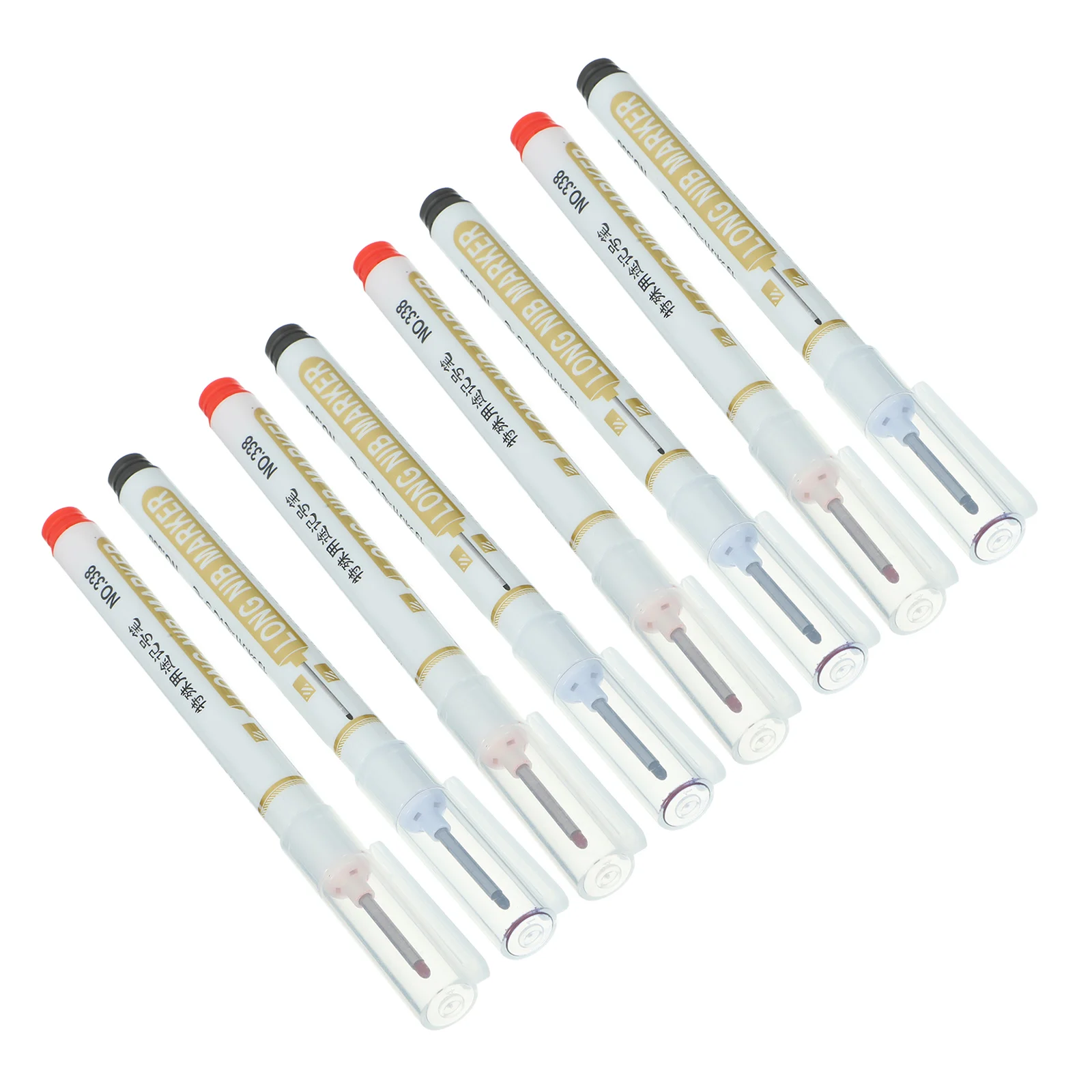 

8Pcs Long Nib Marker Pens Professional Deep Hole Marking Pen for Woodworking Metal Glass Rubber Long Nib Marker