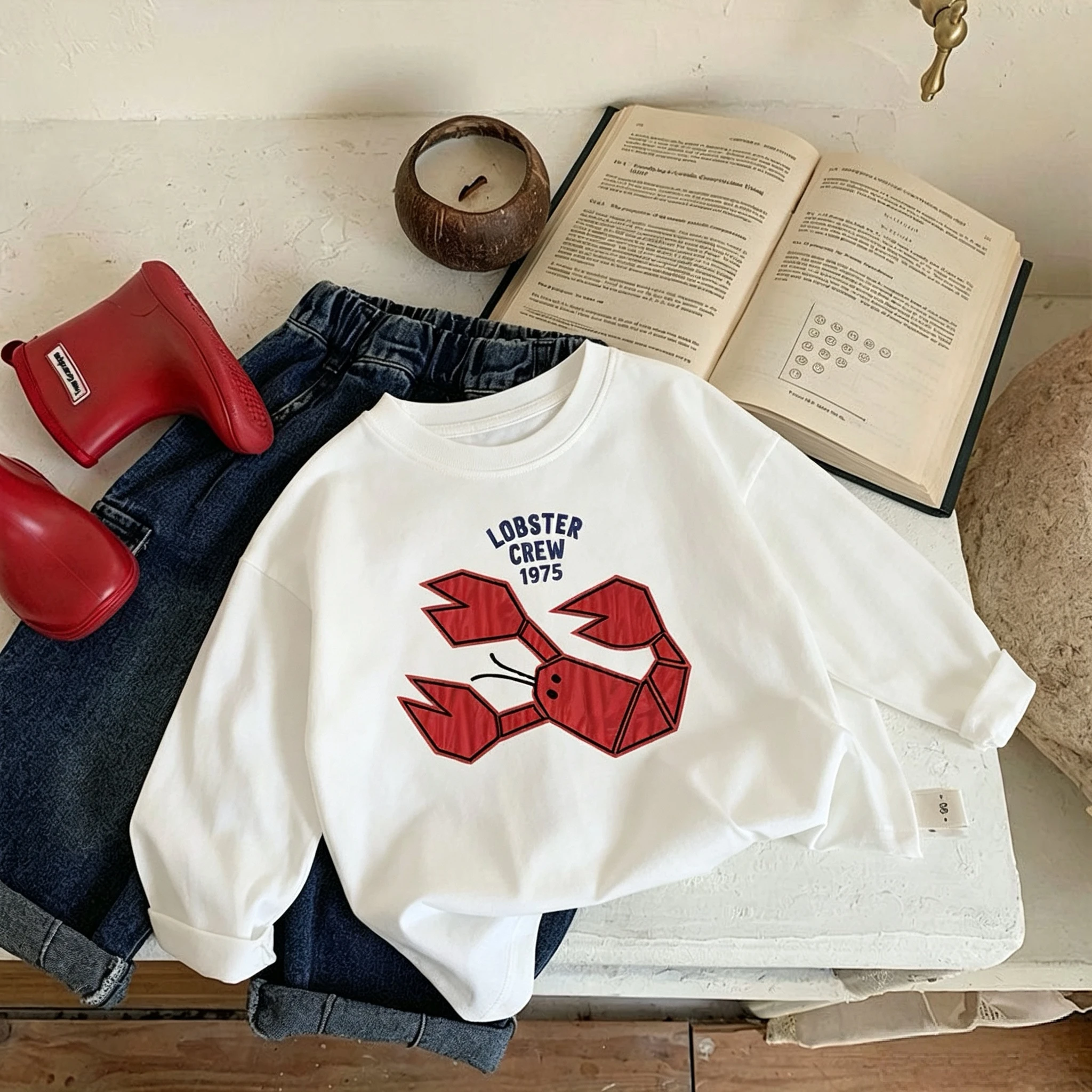 Frühling Herbst Kinderkleidung Langarm-T-Shirt mit Erdbeermuster, Mädchen-Unterhemd, lockere, lässige Bluse mit Rundhalsausschnitt – Detail 2