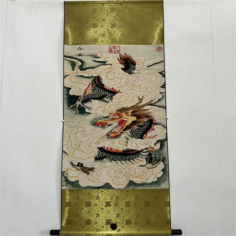 

China Old Scroll Wall hanging Rice Paper Painting Ding Guanpeng's divine dragon image