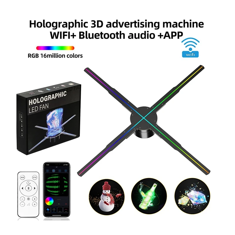 Wifi 3D Holographic Projector 576LED APP Control Holographic Player Fan For Image Video Store Advertising Display