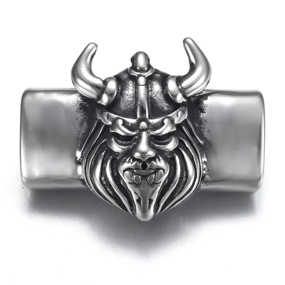 Stainless Steel Punk Viking Warrior Slider Bead 12*6mm Hole Charm for Men Leather Bracelet Jewelry Making DIY Accessories