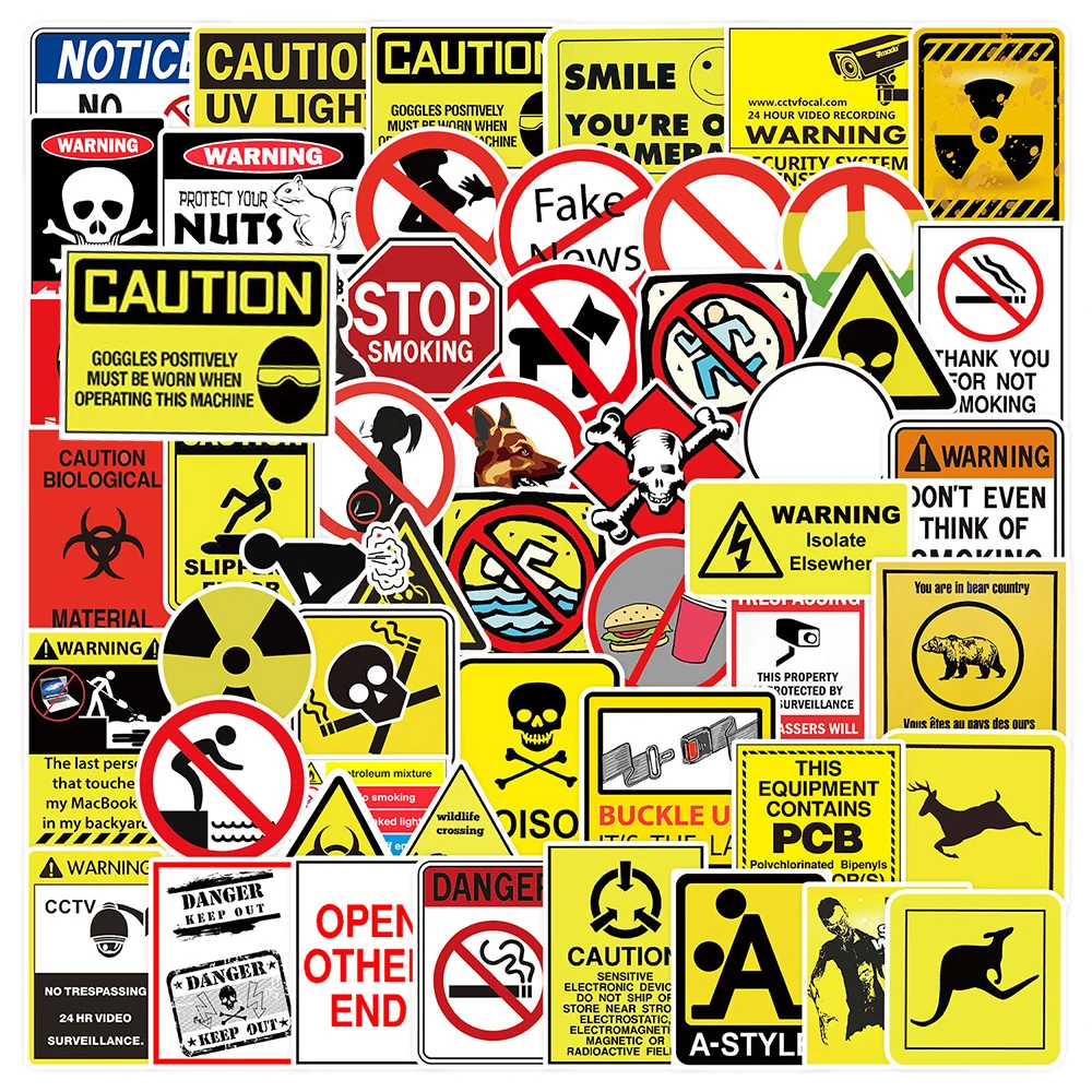 

10/30/50pcs Funny Engish Warning Pattern Sign Stickers Pack DIY Skateboard Motorcycle Suitcase Cartoon Decoration Sticker Decals
