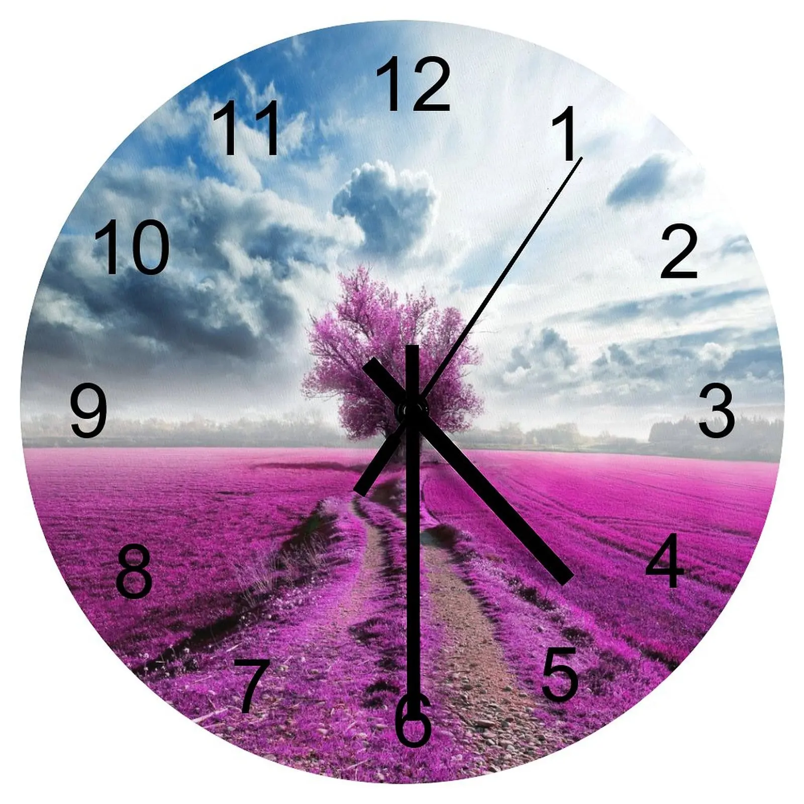 Indoor Wall Clock Classic Flowers Nature Clocks 12 inch Mute Wood Round Creative Slim Profile Minimalist