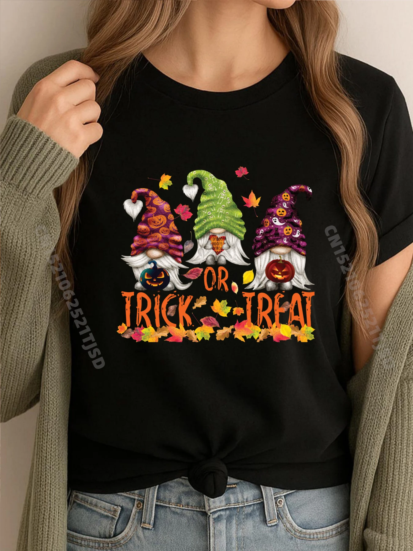 

Милые Хэллоуинские гномы «Кошелек или жизнь» с осенними листьями, розовые футболки с рисунком, роскошная футболка на день рождения