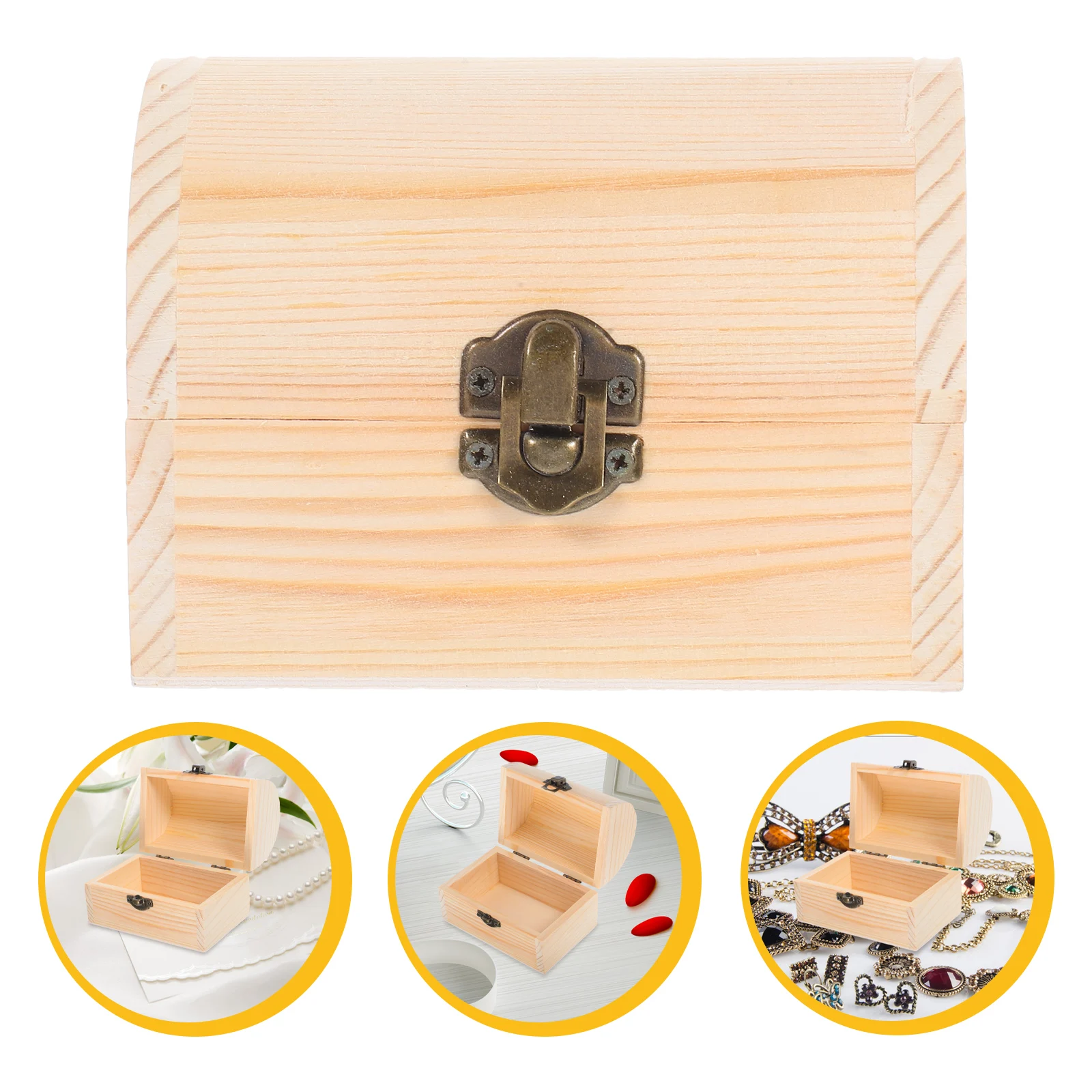 

Arched Unfinished Wooden Lock Case 12x8.2cm Solid Color Thick Wood Storage Box DIY Clay Craft Graffiti Jewelry