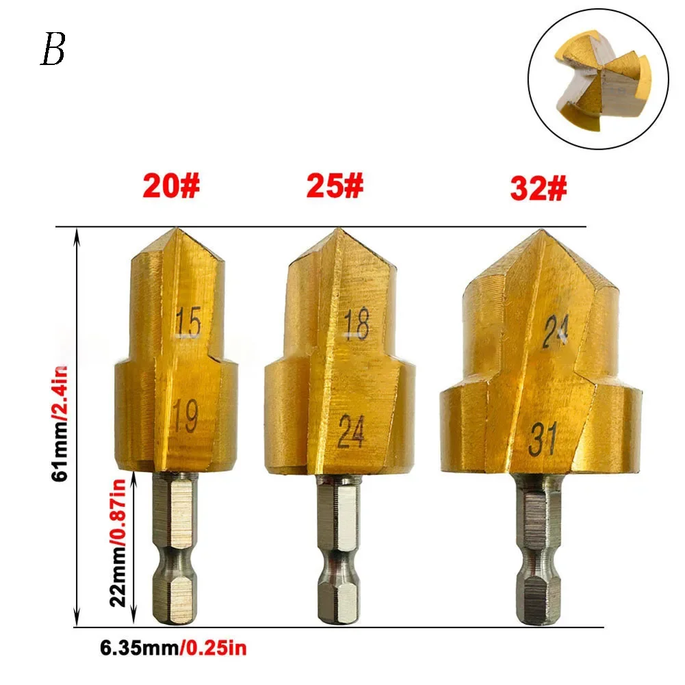 1/3pcs PPR Lifting Stepped Drill Bit 6.35mm Hexagonal Shank Drill Bit Water Pipe Expansion Drill Punch Plumber Connection Tool