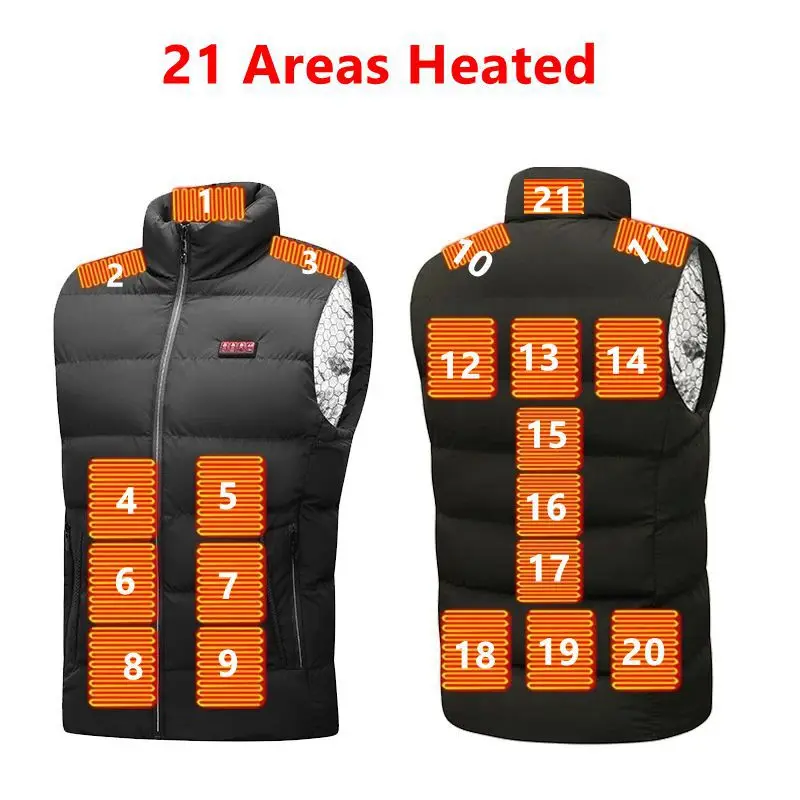 Winter New 21 Areas Heated Vest Men USB Electric Heating Jacket Thermal Waistcoat Winter Hunting Outdoor Vest