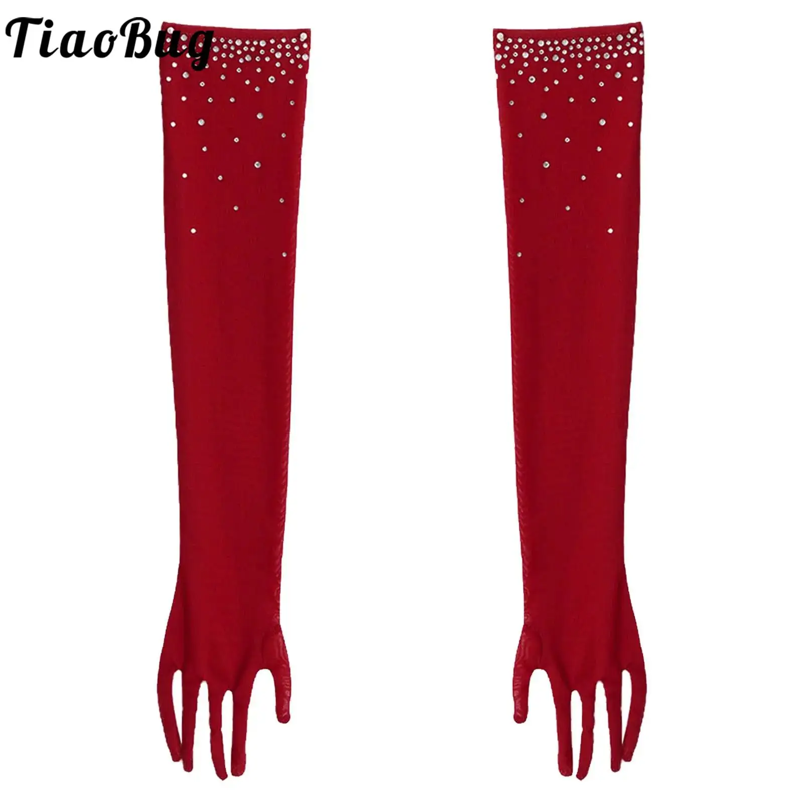 

Elbow Gloves for Kids Girls Dance Latin Jazz Salsa Samba Rumba Costume Accessories 1 Pair Glittery Rhinestones Sheer Mesh Gloves