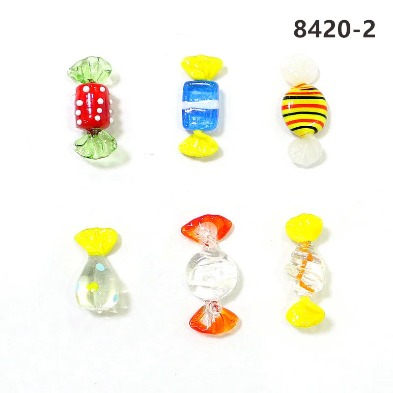 6pcs Colorful Mini Murano Glass Candy Ornaments Handmade Cute Mixed Christmas Sweets For Home Table Decor Festival Party Favors