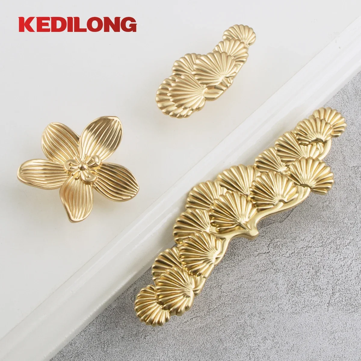KEDLO Furniture Hardware Modern Luxury Fashion Flower Shape Gold Handle Kitchen Cabinet Zinc Alloy Handle Drawer Wardrobe Knob
