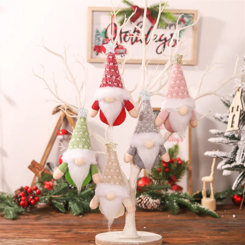 1PC ผ้าป่าตุ๊กตาจี้หมวกถัก Faceless ตุ๊กตา Xmas Tree เครื่องประดับตกแต่งคริสต์มาส Dwarf Rudolph ตุ๊กตาของขวัญ