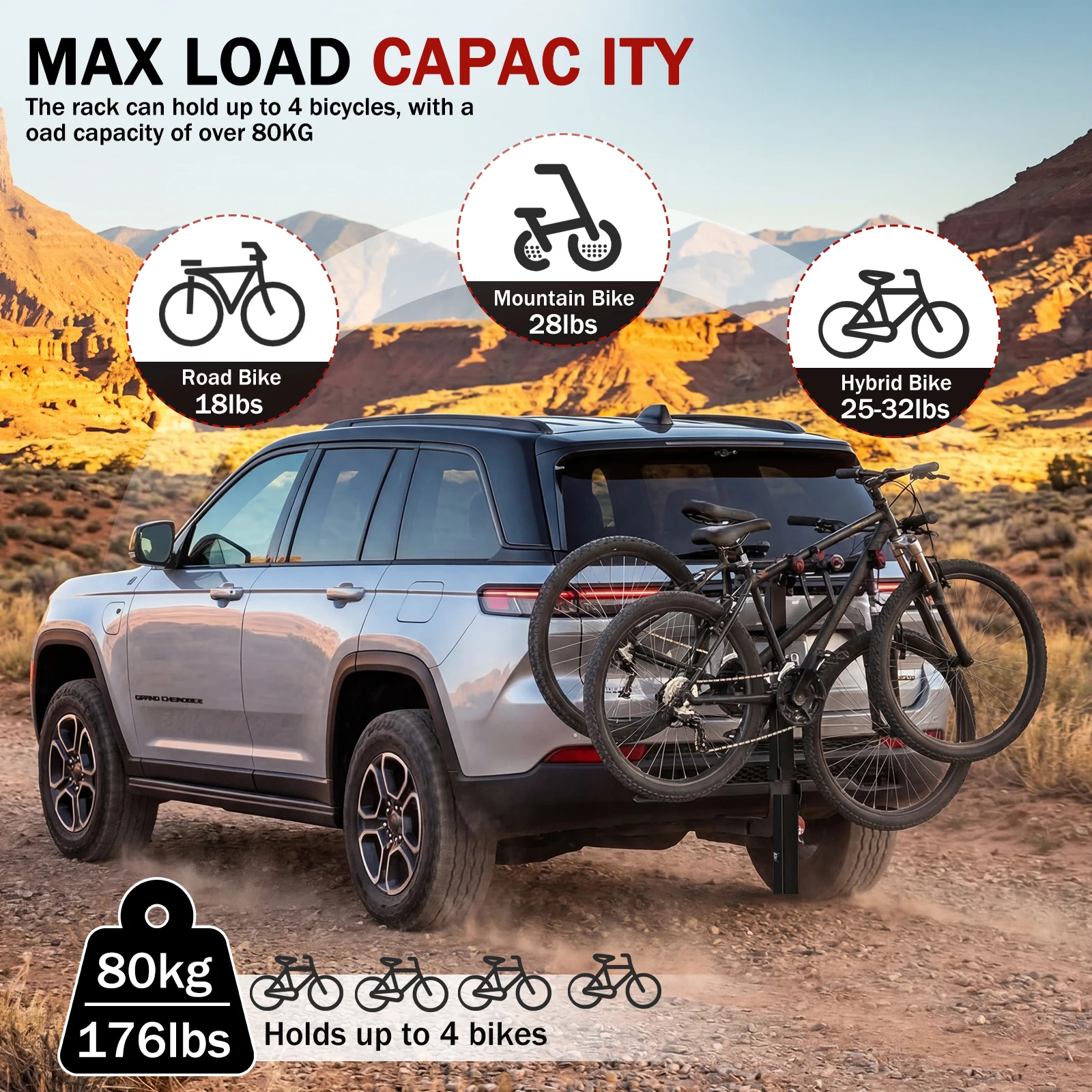 

Велокрепление на фаркоп для 4 велосипедов (для легковых авто, внедорожников и грузовиков, с приемником 2 дюйма), складное, с защитой от вибрации и повышенной устойчивостью