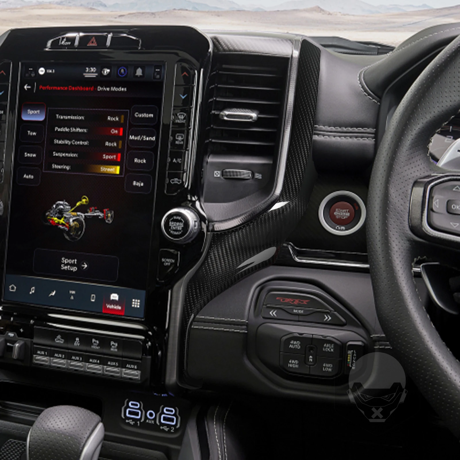 For Dodge Ram 1500 TRX 2019-2024 Real Dry Carbon Fiber Center Console Navigation Panel Side Cover Car Modification Accessories view 3