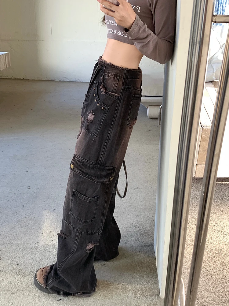 Dames Baggy Y2k Cargo Jeans Harajuku Denim Broek vintage Japanse jaren 2000 Stijl Oversize Jean Broek Emo Trashy Kleding 2024