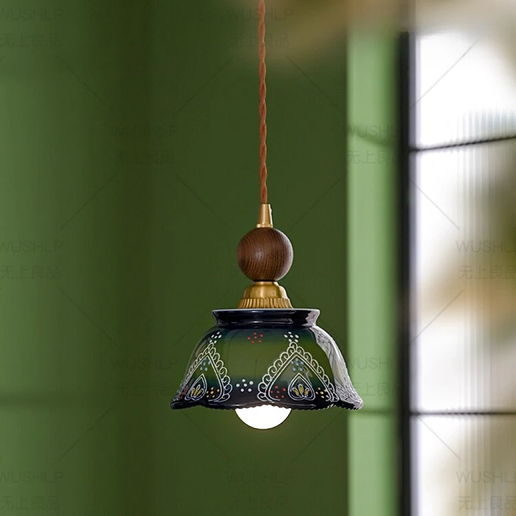 

Зеленый подвесной светильник, светильник для спальни в античном стиле, темно-зеленый керамический подвесной светильник в стиле ретро во французском стиле